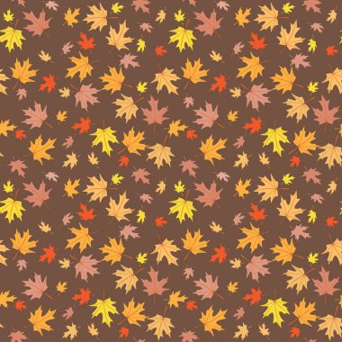 autumn background with bright maple leaves - brown vector seamless pattern