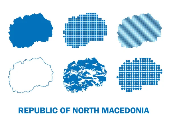 Mapa República Macedônia Norte Conjunto Vetorial Silhuetas Diferentes Padrões — Vetor de Stock