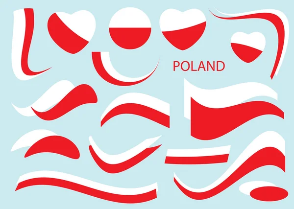 Flaga Polski Wektorowe Elementy Konstrukcyjne Zakrzywionych Kształtach — Wektor stockowy
