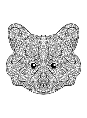 Rakun süsleme sayfası, beyaz arkaplanda izole edilmiş siyah beyaz taslak, stok vektör illüstrasyonu, yazdırma