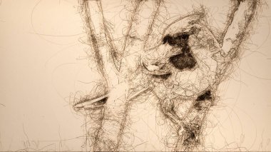 Bir ağaç dalına tünemiş Kuzey Kardinal çizimi.