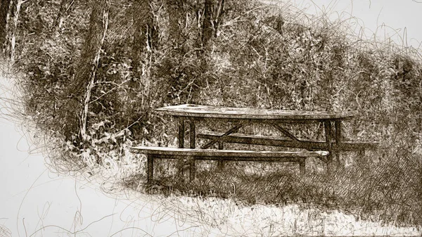 Sketch Meghívó Piknik Egy Gyönyörű Sunny Park — Stock Fotó
