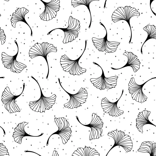 Бесшовный Векторный Рисунок Листьями Гинкго Билоба Ботанический Чёрно Белый Фон — стоковый вектор
