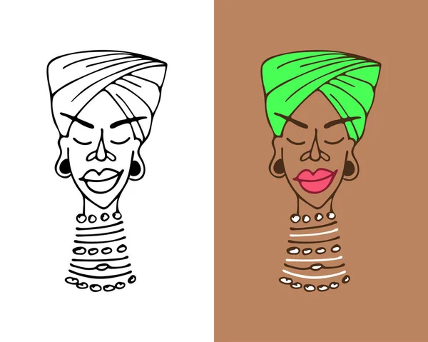 Schöne Afroamerikanische Mädchen Einem Turban Und Perlen Auf Einem Langen — Stockvektor