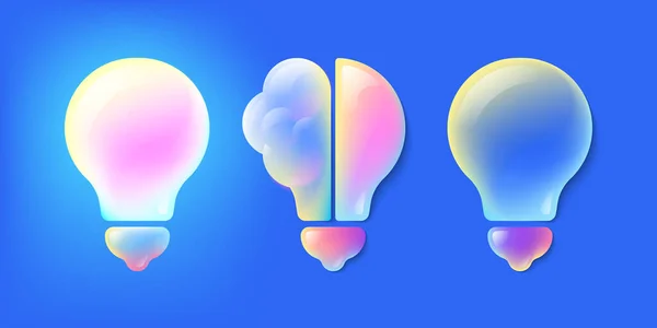 Bright Multi Colored Light Bulb Half Brain Highlights Idea Solution — Stock Vector