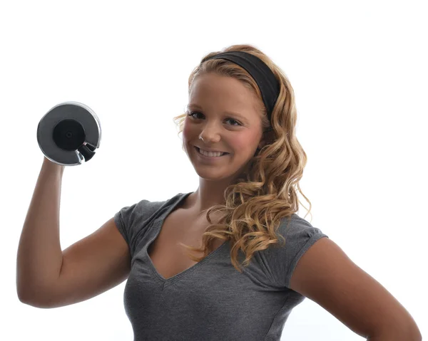 Girl with dumbbell — Stock Photo, Image