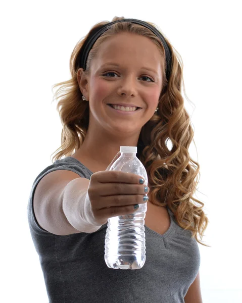 Girl holding water bottle — Stock Photo, Image