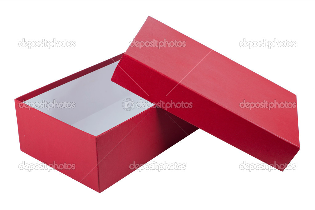 open red box for shoes isolated on white background
