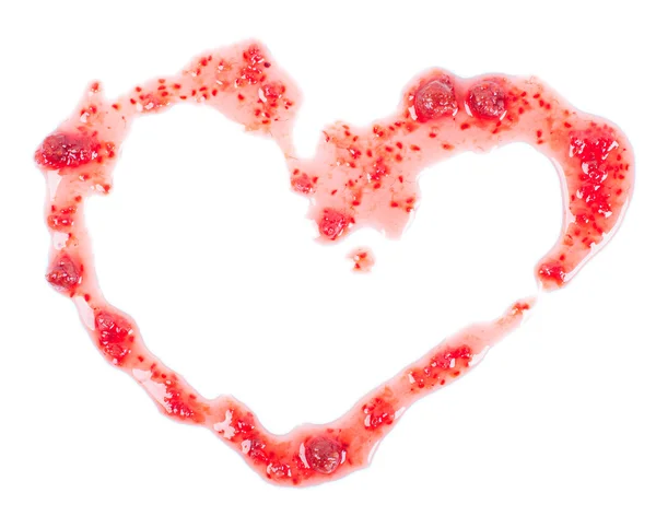 Mermelada roja en forma de corazón aislado sobre fondo blanco — Foto de Stock
