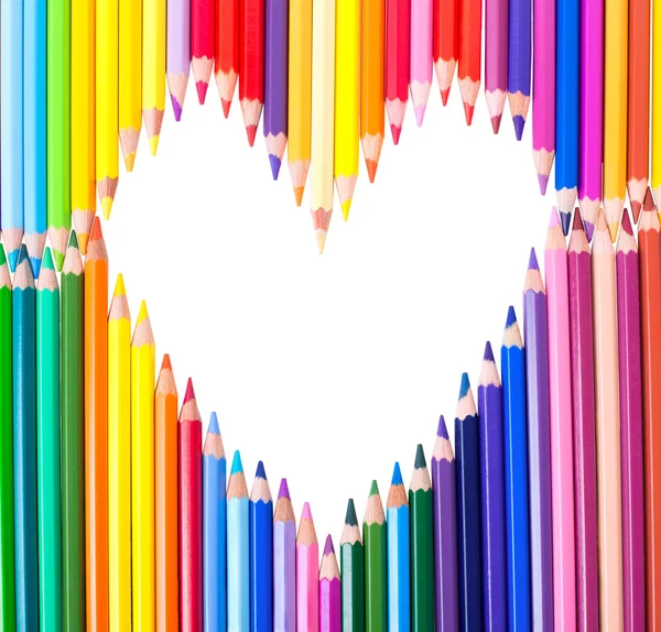 Heart of multicolored pencils isolated on white background — Stock Photo, Image