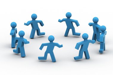 Daire içinde koşuşturan insanların bir grup