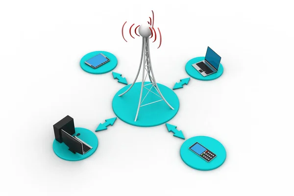 带网络连接的信号塔 — 图库照片