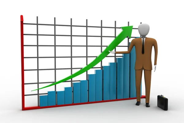 Бизнесмен стоит рядом с финансовым графиком — стоковое фото