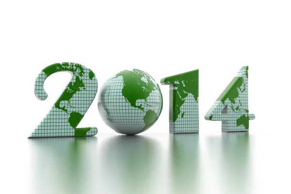 Beyaz arka plan üzerinde yeni yıl 2014 Dünya — Stok fotoğraf