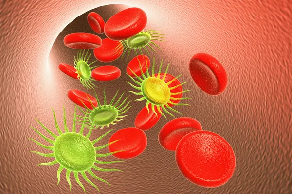 Rote Blutkörperchen und Virus — Stockfoto