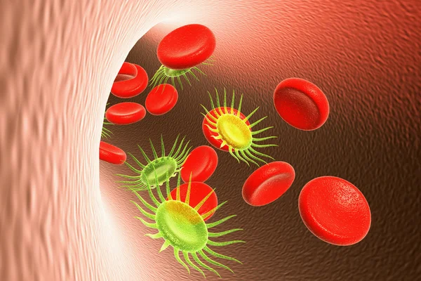 Rote Blutkörperchen und Virus — Stockfoto