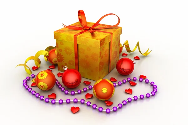 Christmas Gift Box with Shiny Balls — Stock Photo, Image