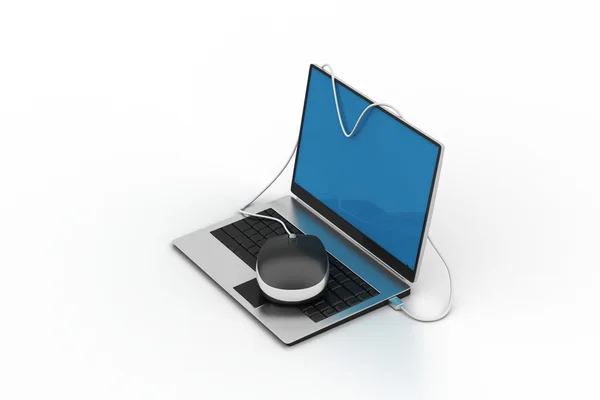 Semplice laptop blu con mouse — Foto Stock