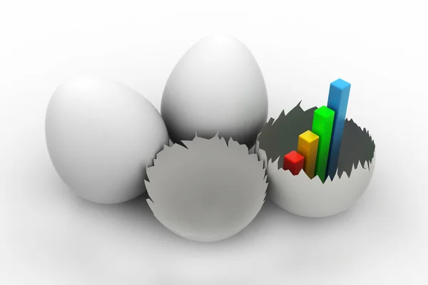 Gráfico de crecimiento colorido del negocio en huevo roto — Foto de Stock