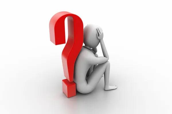 3d man sitting near the question mark — Stock Photo, Image