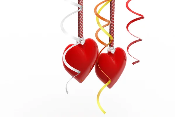 Two Love Heart hanging, valentines day card concept — стоковое фото