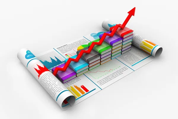 Obchodní graf a knihy z registru — Stock fotografie