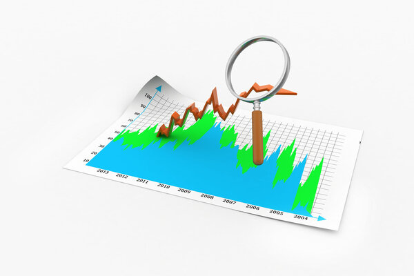 Business graph with magnifying glass