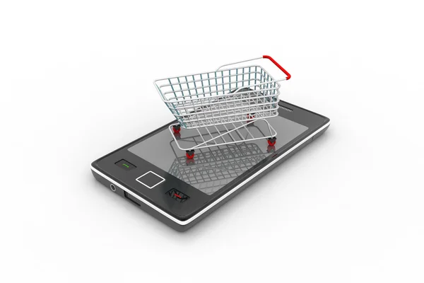 Smart phone carrying the shopping trolley — Stock Photo, Image