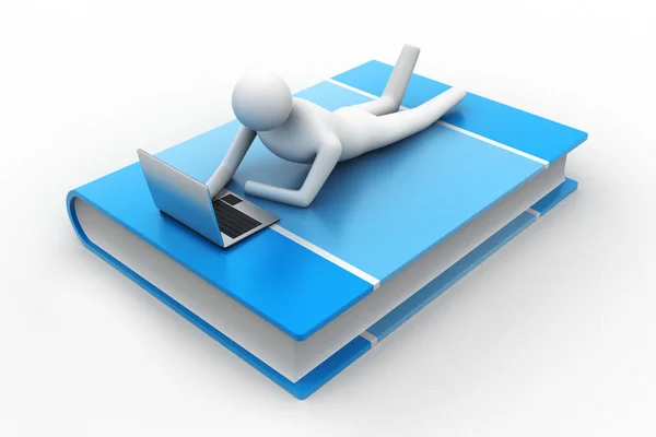 3d man lying on book with laptop — Stock Photo, Image