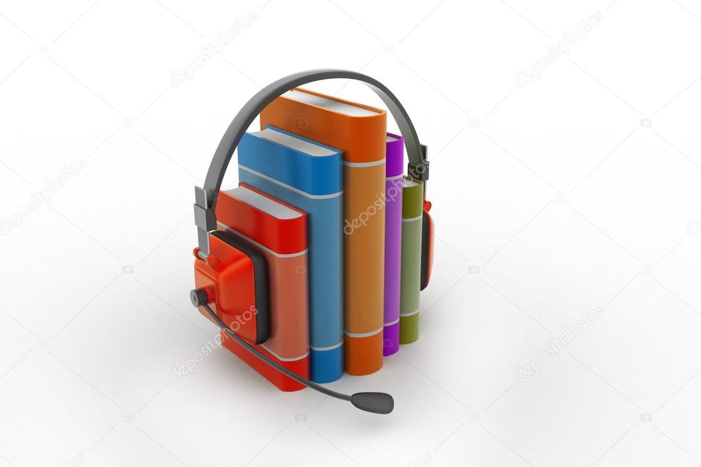 Audio book concept with headphones and books