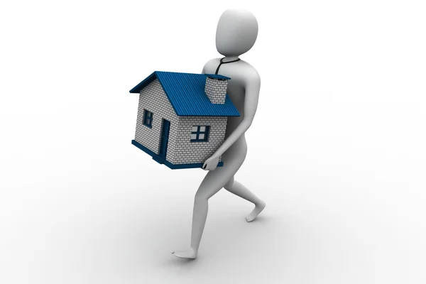 3d man holding house — Stock Photo, Image