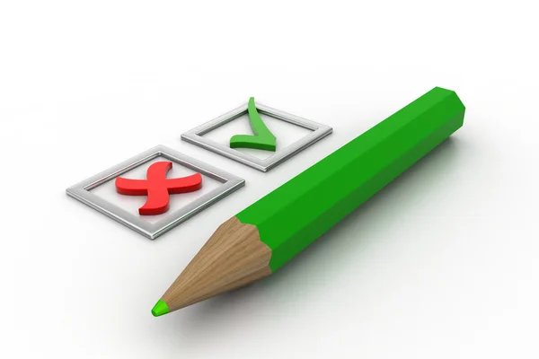 Check list. Green ticks in checkboxes and pencil — Stock Photo, Image