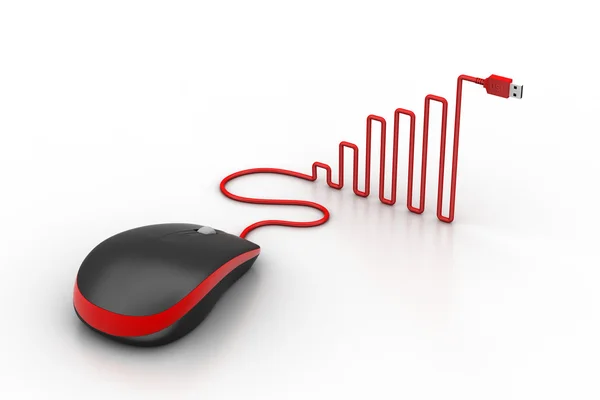 Computer mouse with cable shaped like a graph — Stock Photo, Image