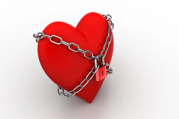 Красное сердце заперто цепью. Понятие любви . — стоковое фото