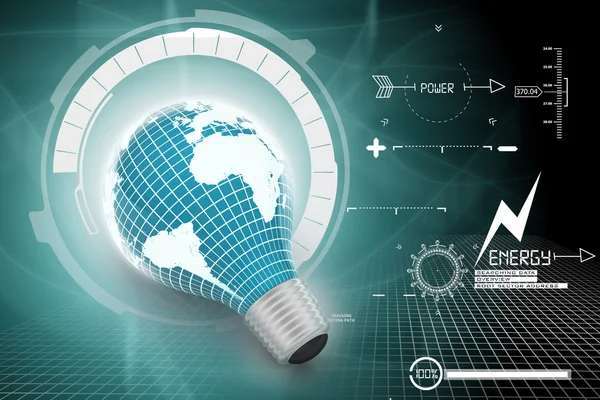 An electric light bulb with a world map — Stock Photo, Image