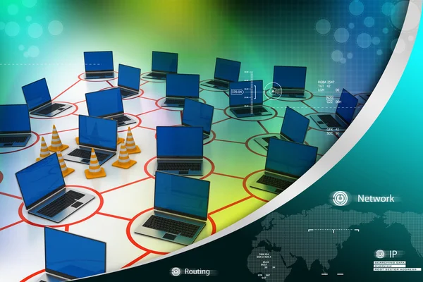 노트북 네트워크 소통량 콘 — 스톡 사진