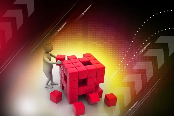 3d people - man, person pushing a cube — Stock Photo, Image