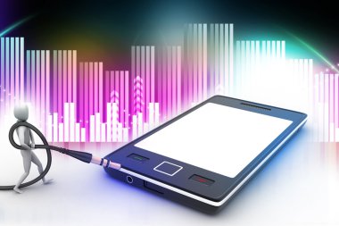 bir akıllı telefon simgesine şık adam ile 3D grafik