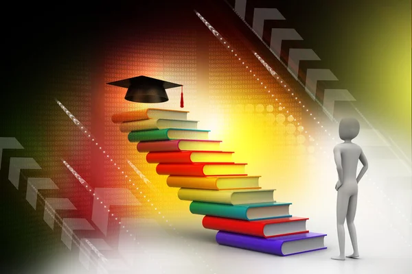 Diploma 3d con libro e cappello di laurea — Foto Stock