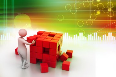 3D insan - insan, bir küp iterek kişi