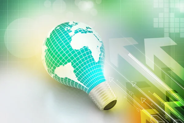 An electric light bulb with a world map — Stock Photo, Image