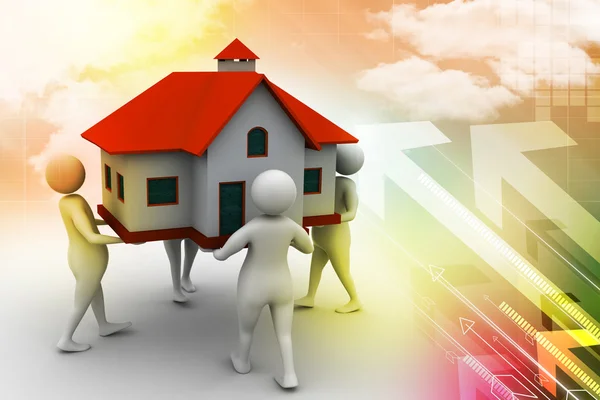 3D people holding a house — Stock Photo, Image