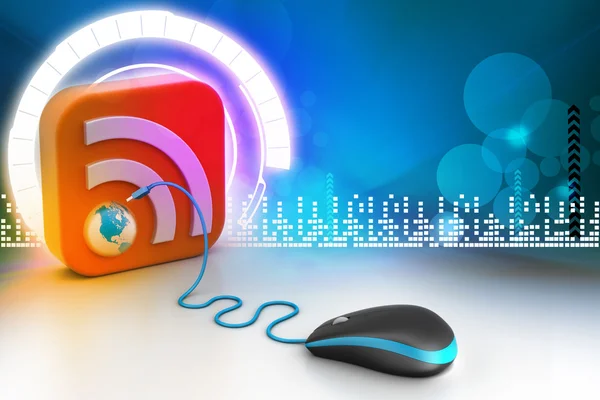 Ratón de ordenador con icono RSS — Foto de Stock