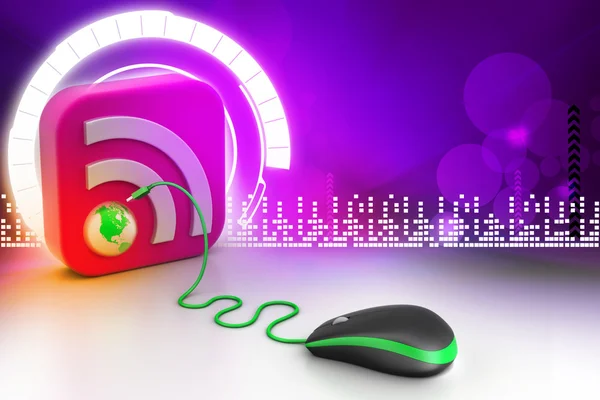 Computer mouse with RSS icon — Stock Photo, Image