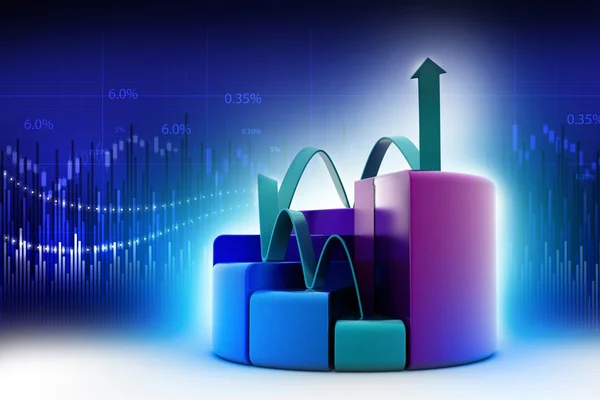 Gráficos de gráfico de barras y pastel de finanzas con flecha creciente —  Fotos de Stock