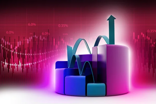 Gráficos de gráfico de barras y pastel de finanzas con flecha creciente — Foto de Stock