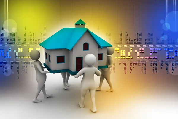 3D personas sosteniendo una casa — Foto de Stock
