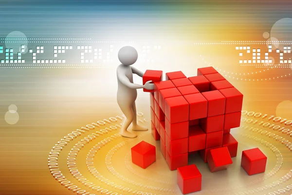 3d people - man, person pushing a cube — Stock Photo, Image