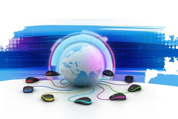 Globe connecting with computer mouse — Stock Photo, Image