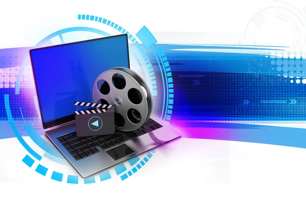 Laptop with reel — Stock Photo, Image